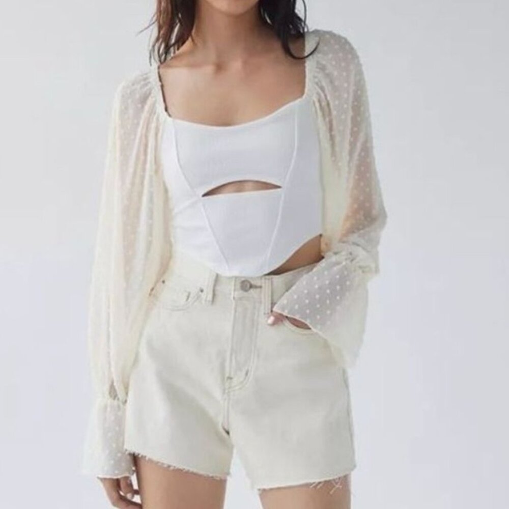 Urban Outfitters Mirabel Puff Mesh Sleeve Top